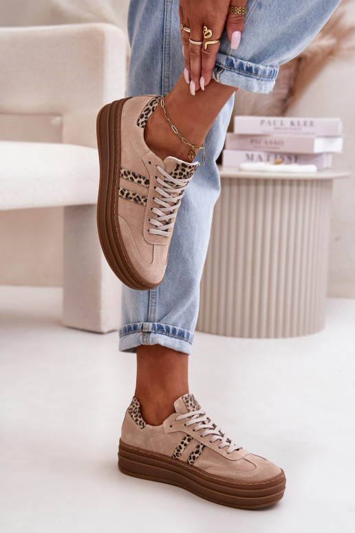 Zazoo N1068S4 Zapatos deportivos de gamuza modelo con una plataforma con estampados de piel de leopardo color rosa Zazoo N1068S4 Zapatos deportivos de gamuza modelo con una plataforma con estampados de piel de leopardo color rosa