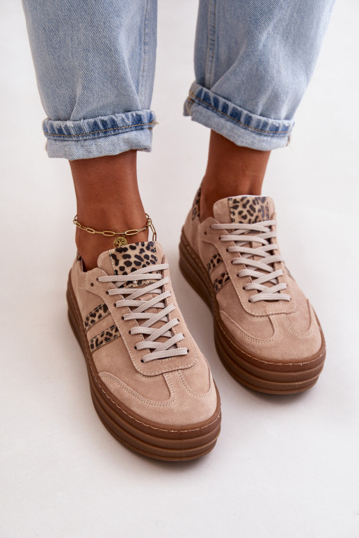 Zazoo N1068S4 Zapatos deportivos de gamuza modelo con una plataforma con estampados de piel de leopardo color rosa Zazoo N1068S4 Zapatos deportivos de gamuza modelo con una plataforma con estampados de piel de leopardo color rosa
