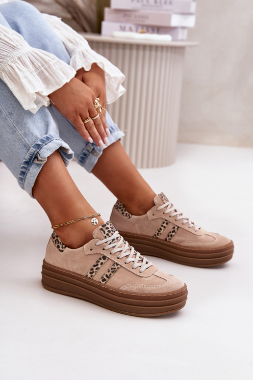 Zazoo N1068S4 Zapatos deportivos de gamuza modelo con una plataforma con estampados de piel de leopardo color rosa Zazoo N1068S4 Zapatos deportivos de gamuza modelo con una plataforma con estampados de piel de leopardo color rosa