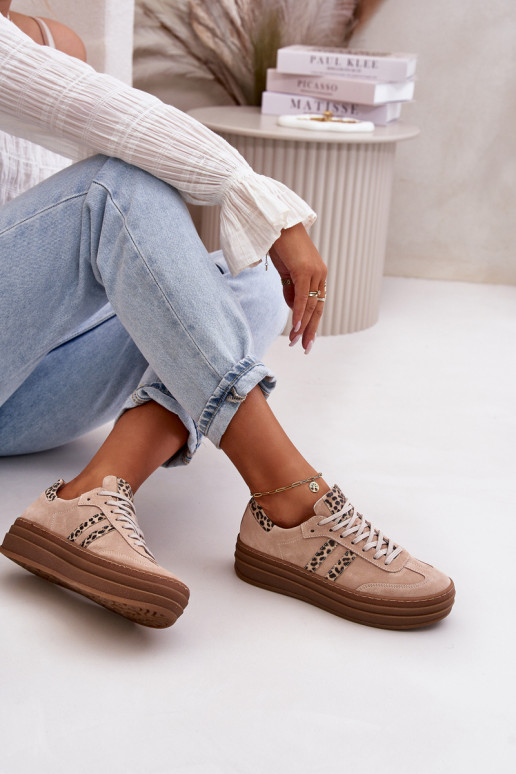 Zazoo N1068S4 Zapatos deportivos de gamuza modelo con una plataforma con estampados de piel de leopardo color rosa Zazoo N1068S4 Zapatos deportivos de gamuza modelo con una plataforma con estampados de piel de leopardo color rosa