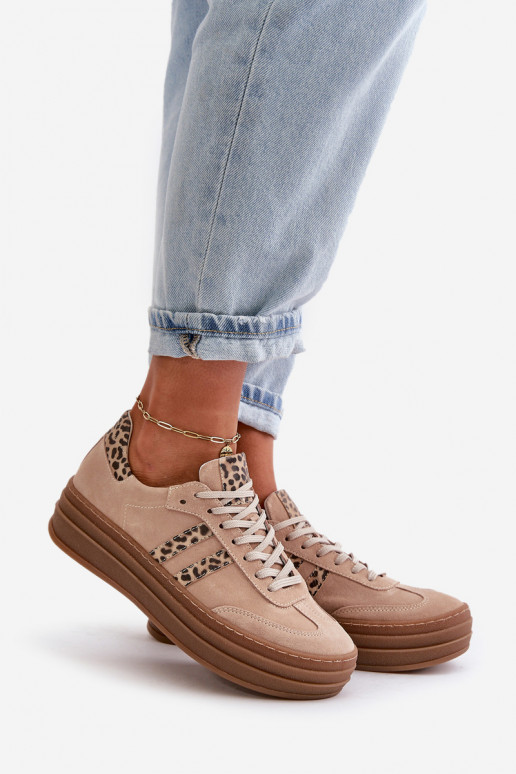 Zazoo N1068S4 Zapatos deportivos de gamuza modelo con una plataforma con estampados de piel de leopardo color rosa Zazoo N1068S4 Zapatos deportivos de gamuza modelo con una plataforma con estampados de piel de leopardo color rosa