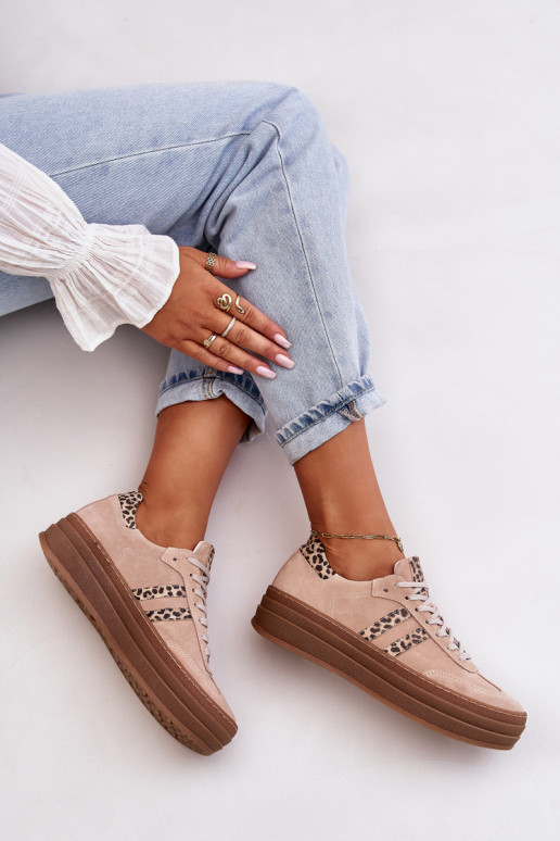 Zazoo N1068S4 Zapatos deportivos de gamuza modelo con una plataforma con estampados de piel de leopardo color rosa Zazoo N1068S4 Zapatos deportivos de gamuza modelo con una plataforma con estampados de piel de leopardo color rosa