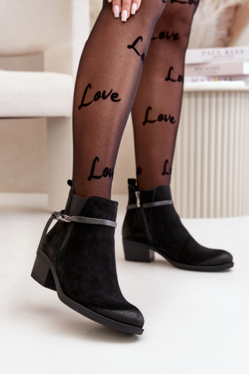 Botas de gamuza con tacones, forradas, cerradas, color negro Zazoo 60478