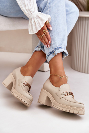 Zapatos para mujer con tacones de cuero natural color marfil Zazoo 20175