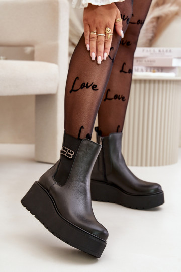 Zazoo 60498 Botas de mujer botas chelsea con una plataforma I Koturnie de color negro