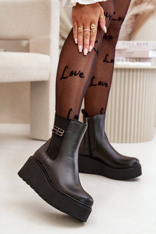 Zazoo 60498 Botas de mujer botas chelsea con una plataforma I Koturnie de color negro Zazoo 60498 Botas de mujer botas chelsea con una plataforma I Koturnie de color negro