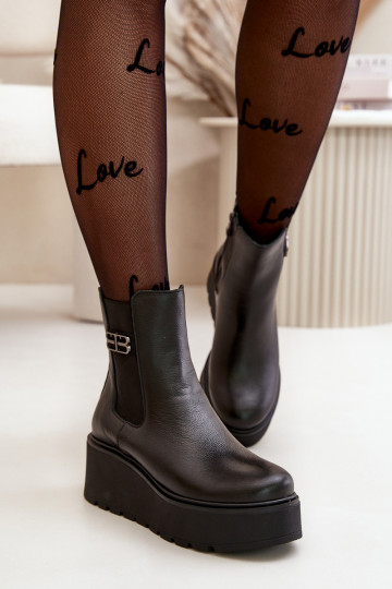 Zazoo 60498 Botas de mujer botas chelsea con una plataforma I Koturnie de color negro 2