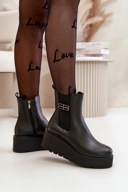 Zazoo 60498 Botas de mujer botas chelsea con una plataforma I Koturnie de color negro Zazoo 60498 Botas de mujer botas chelsea con una plataforma I Koturnie de color negro