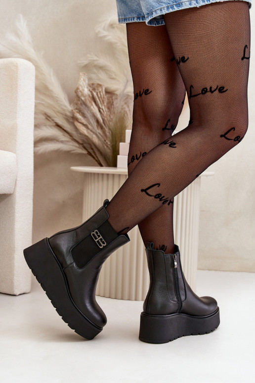 Zazoo 60498 Botas de mujer botas chelsea con una plataforma I Koturnie de color negro Zazoo 60498 Botas de mujer botas chelsea con una plataforma I Koturnie de color negro