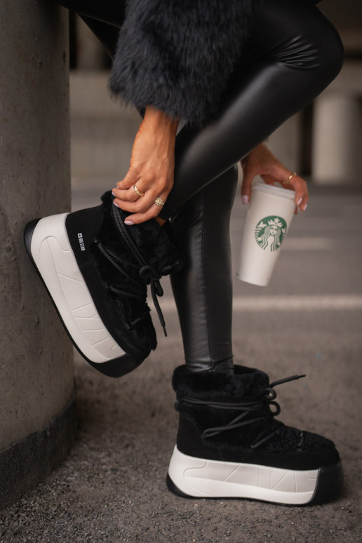 Piel Botas de nieve Femenino Sobre una suela gruesa con un abrigo de piel Big Star OO274A206 de color negro