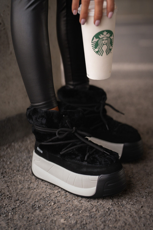 Piel Botas de nieve Femenino Sobre una suela gruesa con un abrigo de piel Big Star OO274A206 de color negro