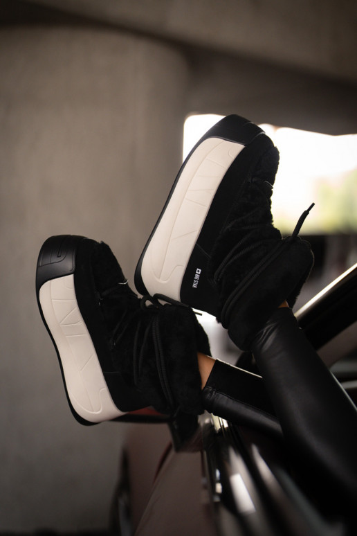 Piel Botas de nieve Femenino Sobre una suela gruesa con un abrigo de piel Big Star OO274A206 de color negro