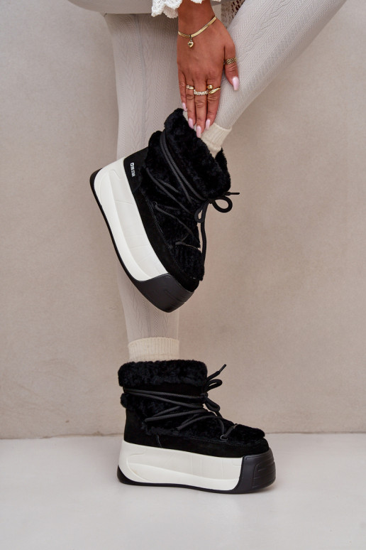 Piel Botas de nieve Femenino Sobre una suela gruesa con un abrigo de piel Big Star OO274A206 de color negro