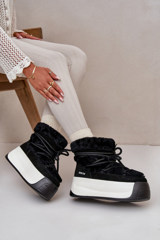 Piel Botas de nieve Femenino Sobre una suela gruesa con un abrigo de piel Big Star OO274A206 de color negro