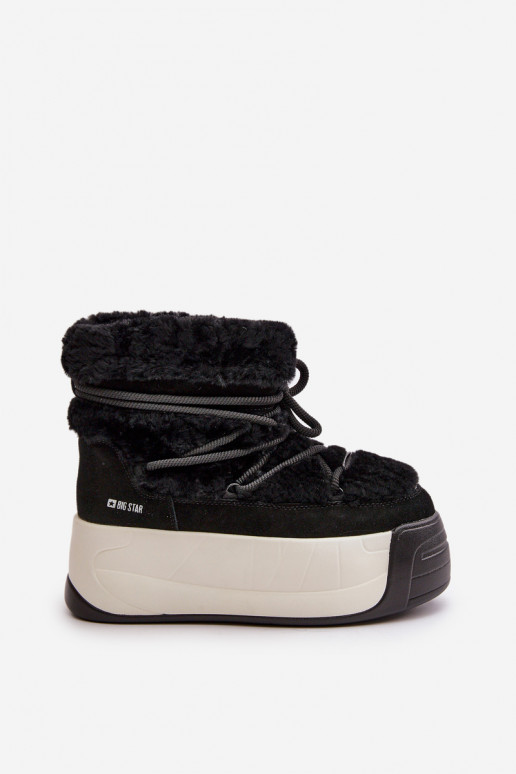 Piel Botas de nieve Femenino Sobre una suela gruesa con un abrigo de piel Big Star OO274A206 de color negro