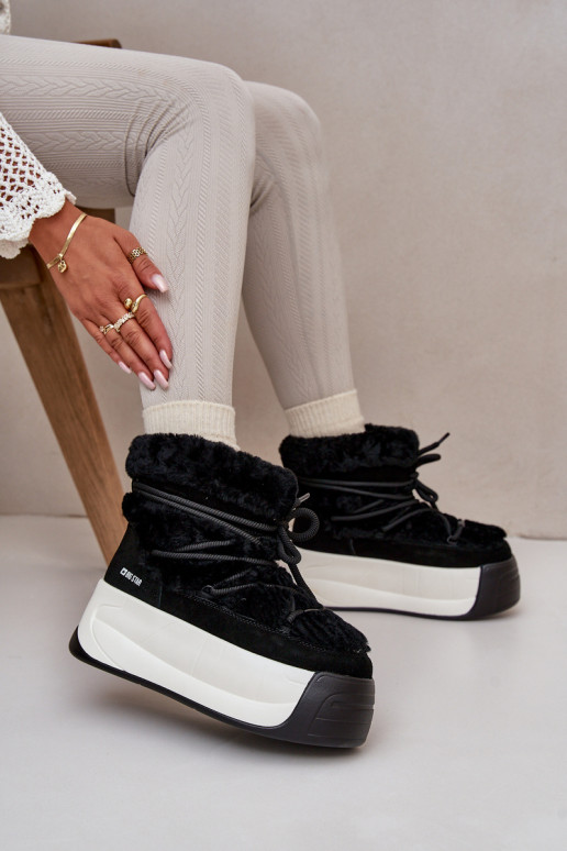 Piel Botas de nieve Femenino Sobre una suela gruesa con un abrigo de piel Big Star OO274A206 de color negro