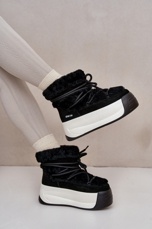 Piel Botas de nieve Femenino Sobre una suela gruesa con un abrigo de piel Big Star OO274A206 de color negro