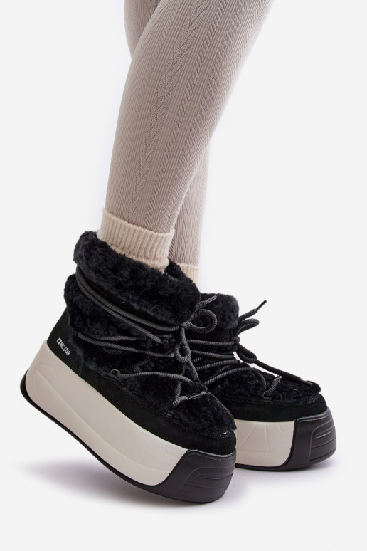 Piel Botas de nieve Femenino Sobre una suela gruesa con un abrigo de piel Big Star OO274A206 de color negro