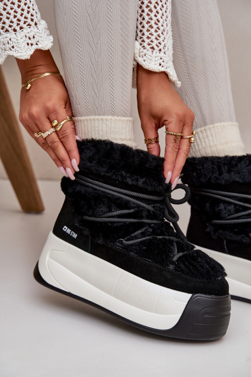 Piel Botas de nieve Femenino Sobre una suela gruesa con un abrigo de piel Big Star OO274A206 de color negro