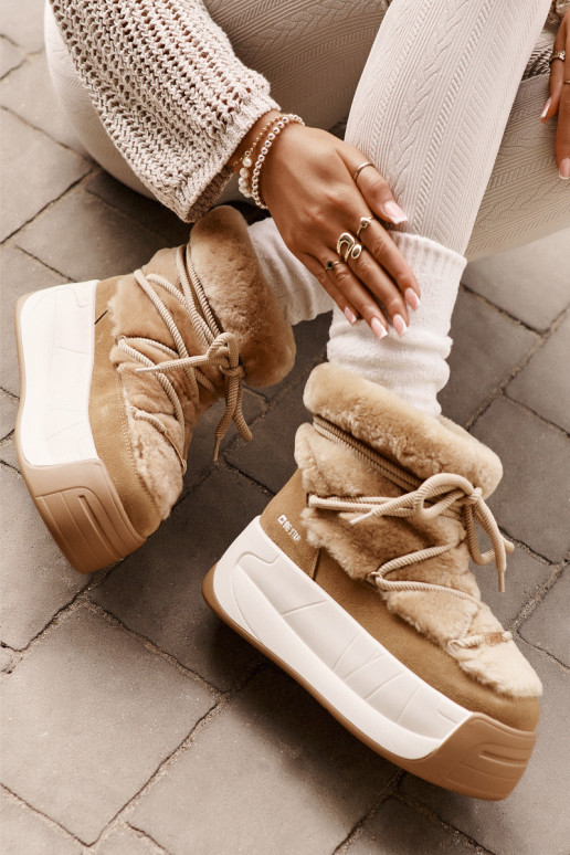 Piel Botas de nieve Femenino Sobre una suela gruesa con un abrigo de piel Big Star OO274A207 color marrón