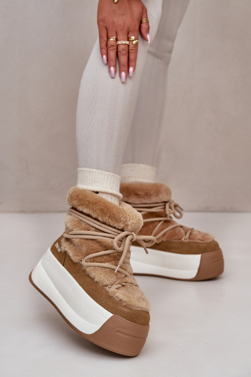 Piel Botas de nieve Femenino Sobre una suela gruesa con un abrigo de piel Big Star OO274A207 color marrón