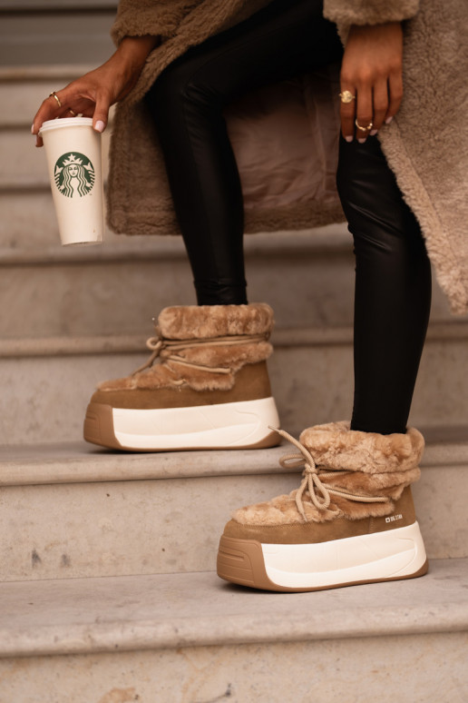 Piel Botas de nieve Femenino Sobre una suela gruesa con un abrigo de piel Big Star OO274A207 color marrón