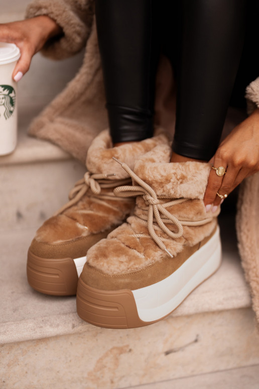 Piel Botas de nieve Femenino Sobre una suela gruesa con un abrigo de piel Big Star OO274A207 color marrón