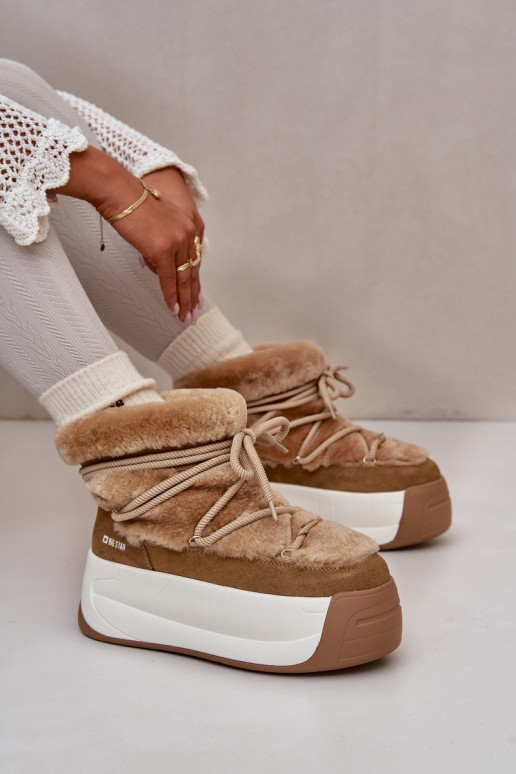 Piel Botas de nieve Femenino Sobre una suela gruesa con un abrigo de piel Big Star OO274A207 color marrón