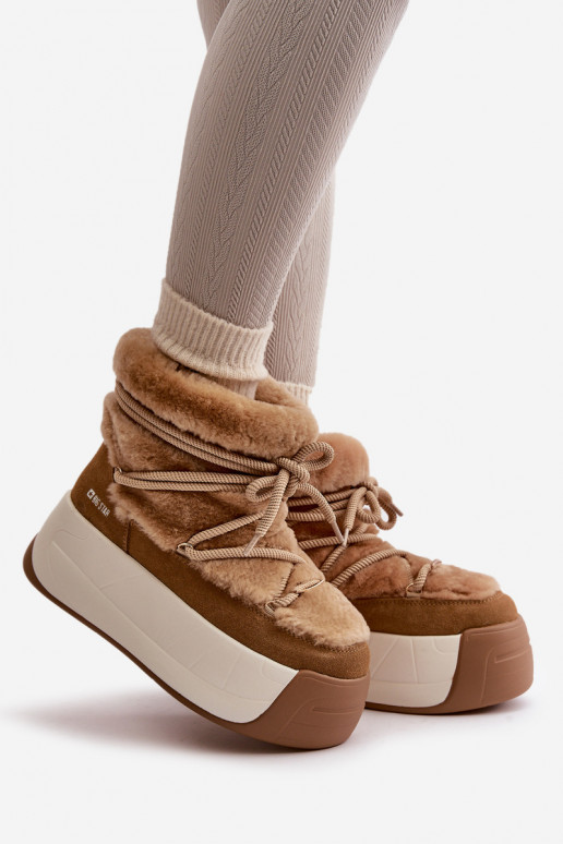 Piel Botas de nieve Femenino Sobre una suela gruesa con un abrigo de piel Big Star OO274A207 color marrón