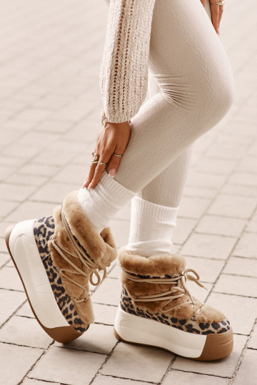 Botas de nieve de cuero para mujer con suela gruesa, forro de piel y estampado de leopardo Big Star OO274A208 color marrón 2