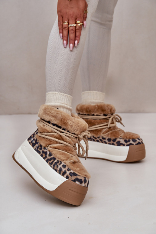 Piel Botas de nieve Femenino Sobre una suela gruesa con un abrigo de piel con estampados de piel de leopardo Big Star OO274A208  Piel Botas de nieve Femenino Sobre una suela gruesa con un abrigo de piel con estampados de piel de leopardo Big Star OO274A208