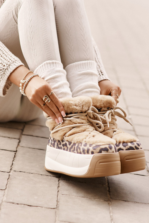 Piel Botas de nieve Femenino Sobre una suela gruesa con un abrigo de piel con estampados de piel de leopardo Big Star OO274A208  Piel Botas de nieve Femenino Sobre una suela gruesa con un abrigo de piel con estampados de piel de leopardo Big Star OO274A208