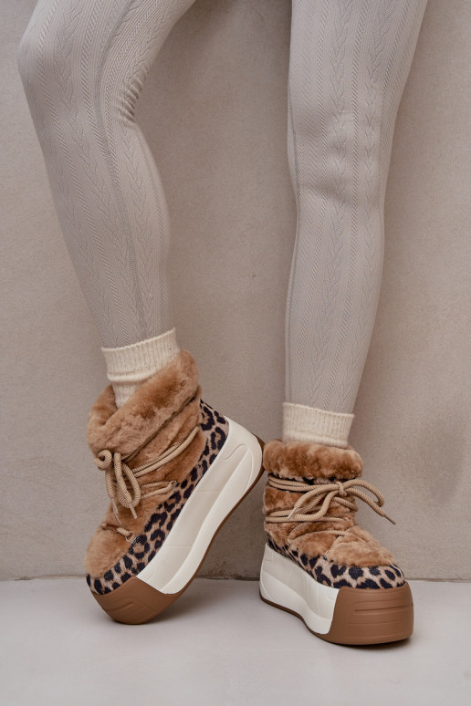 Piel Botas de nieve Femenino Sobre una suela gruesa con un abrigo de piel con estampados de piel de leopardo Big Star OO274A208  Piel Botas de nieve Femenino Sobre una suela gruesa con un abrigo de piel con estampados de piel de leopardo Big Star OO274A208