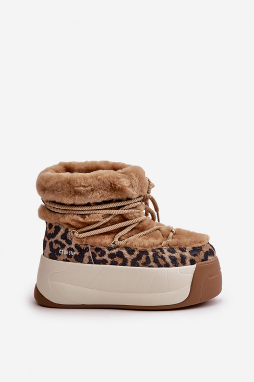 Piel Botas de nieve Femenino Sobre una suela gruesa con un abrigo de piel con estampados de piel de leopardo Big Star OO274A208  Piel Botas de nieve Femenino Sobre una suela gruesa con un abrigo de piel con estampados de piel de leopardo Big Star OO274A208
