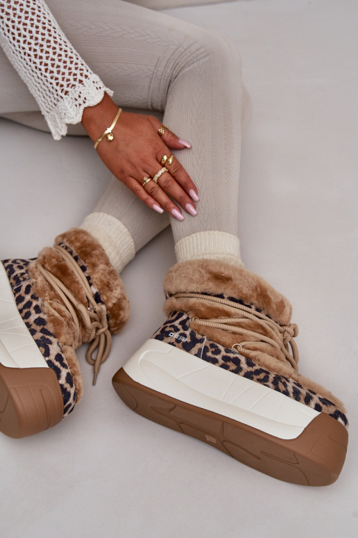 Piel Botas de nieve Femenino Sobre una suela gruesa con un abrigo de piel con estampados de piel de leopardo Big Star OO274A208  Piel Botas de nieve Femenino Sobre una suela gruesa con un abrigo de piel con estampados de piel de leopardo Big Star OO274A208