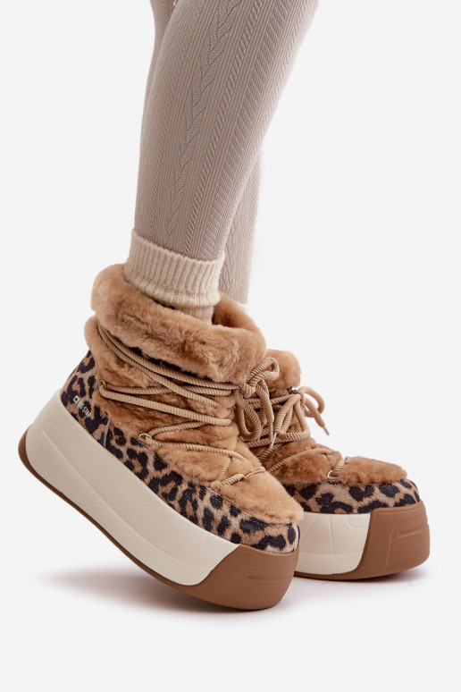 Piel Botas de nieve Femenino Sobre una suela gruesa con un abrigo de piel con estampados de piel de leopardo Big Star OO274A208  Piel Botas de nieve Femenino Sobre una suela gruesa con un abrigo de piel con estampados de piel de leopardo Big Star OO274A208