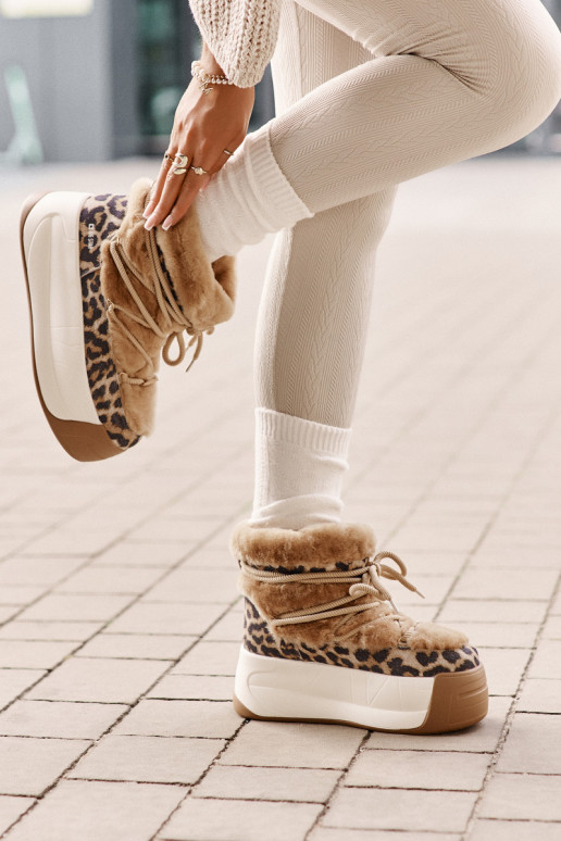 Piel Botas de nieve Femenino Sobre una suela gruesa con un abrigo de piel con estampados de piel de leopardo Big Star OO274A208  Piel Botas de nieve Femenino Sobre una suela gruesa con un abrigo de piel con estampados de piel de leopardo Big Star OO274A208