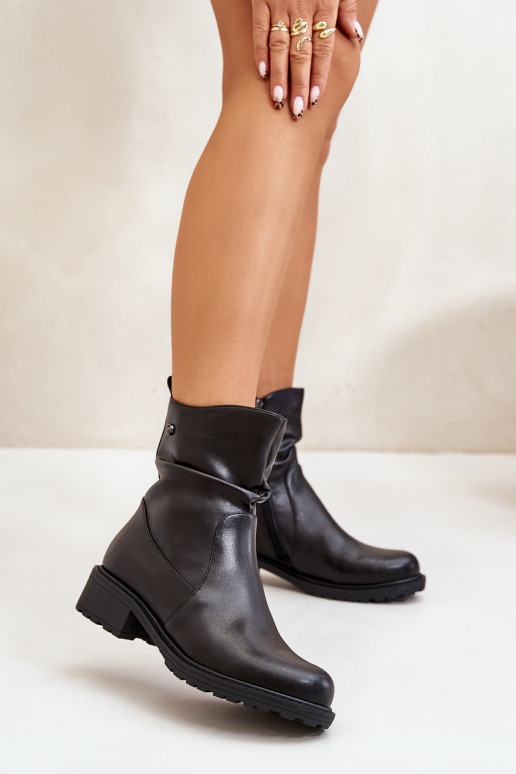 Piel Botas de mujer calentamiento Con volantes de color negro Vinceza 66714