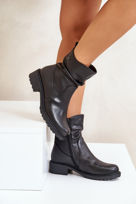 Piel Botas de mujer calentamiento Con volantes de color negro Vinceza 66714