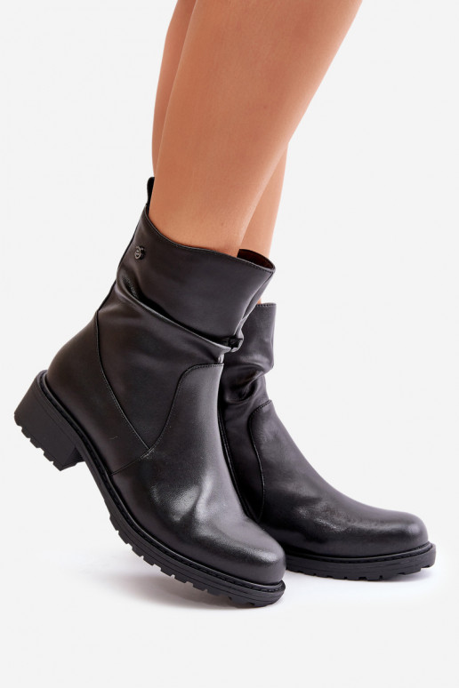 Piel Botas de mujer calentamiento Con volantes de color negro Vinceza 66714