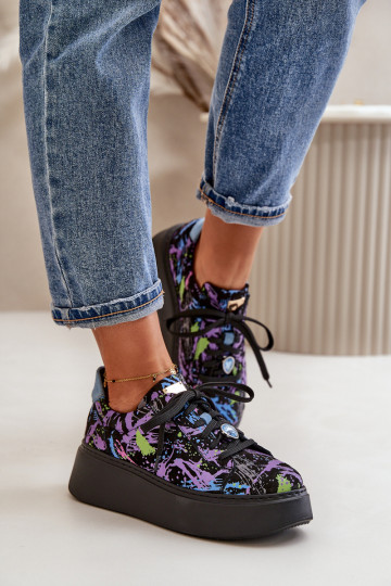 Piel zapatillas con una plataforma Tiene queciejka 06191-05 color violeta