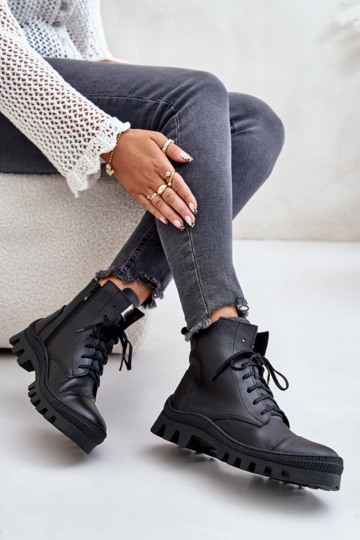 Zazoo 2831 Botas de mujer Hecho de cuero natural de color negro