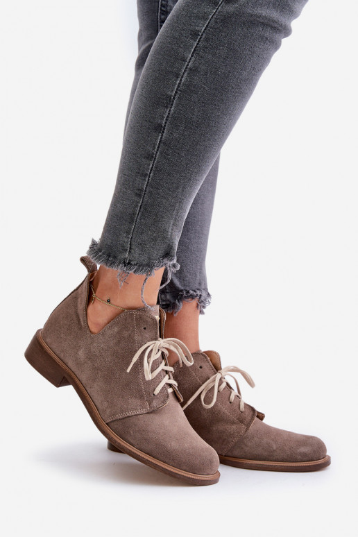 Zazoo 2959 de gamuza zapatos Oksfordki con cordones con tacones anchos beige Zazoo 2959 de gamuza zapatos Oksfordki con cordones con tacones anchos beige