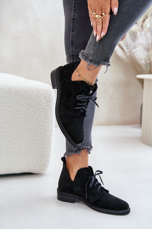 Zazoo 2959 de gamuza zapatos Oksfordki con cordones con tacones anchos de color negro Zazoo 2959 de gamuza zapatos Oksfordki con cordones con tacones anchos de color negro