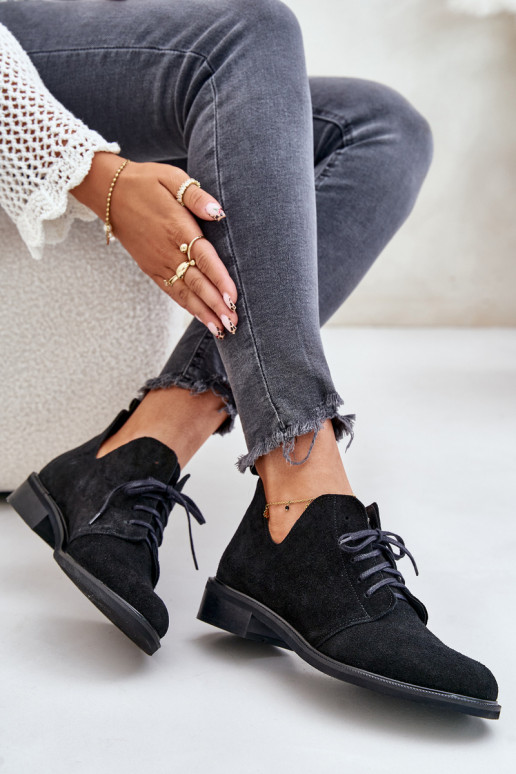 Zazoo 2959 de gamuza zapatos Oksfordki con cordones con tacones anchos de color negro Zazoo 2959 de gamuza zapatos Oksfordki con cordones con tacones anchos de color negro