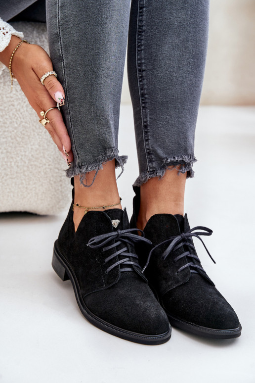 Zazoo 2959 de gamuza zapatos Oksfordki con cordones con tacones anchos de color negro Zazoo 2959 de gamuza zapatos Oksfordki con cordones con tacones anchos de color negro