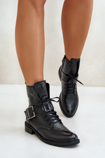 Zazoo 2949 botines de cuero con hebillas, color negro 2