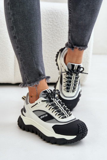 Zapatillas deportivas de cuero con plataforma para mujer Big Star OO274A220 HI-POLY SYSTEM, color blanco-negro