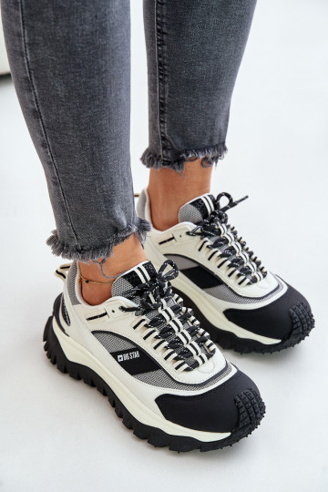 Piel Zapatillas modelo zapatos. Femenino con una plataforma Big Star OO274A220 HI-POLY SYSTEM Blanco-de color negro 2