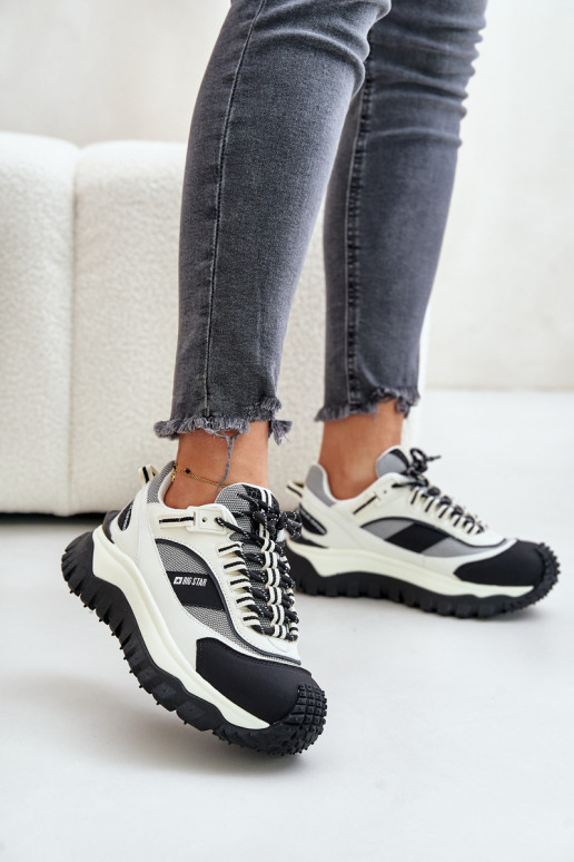 Piel Zapatillas modelo zapatos. Femenino con una plataforma Big Star OO274A220 HI-POLY SYSTEM Blanco-de color negro